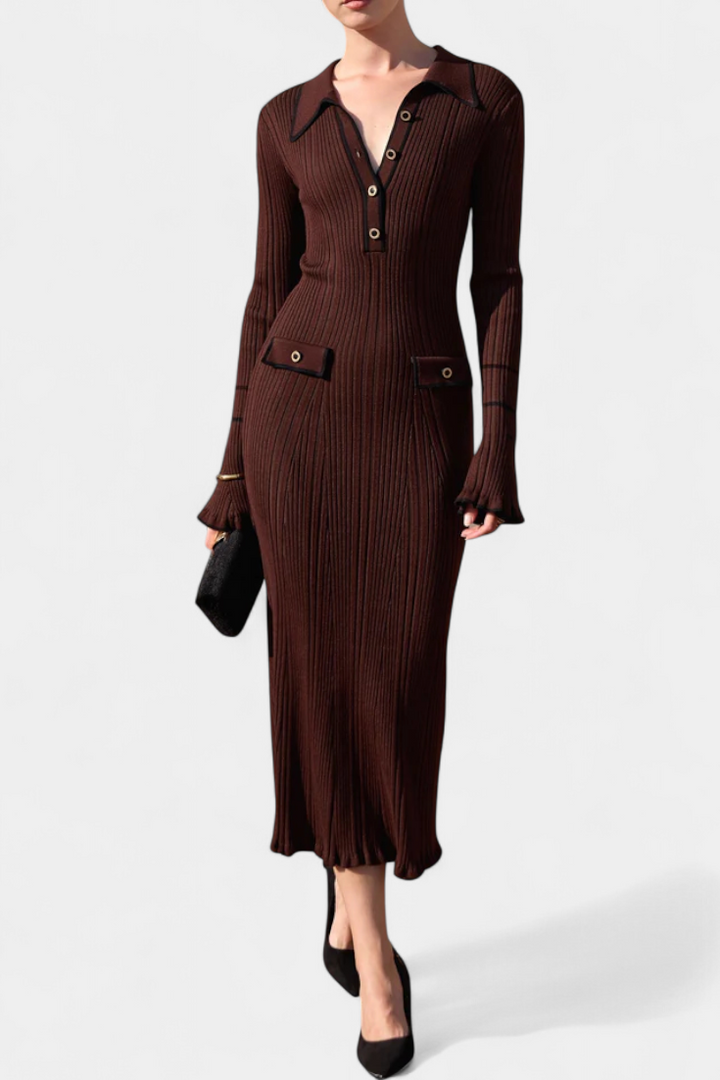 Jamila Polo Collar Knit Dress with Chic Ruffles