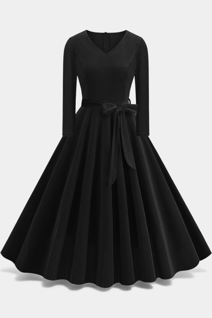 Almena V-Neck Midi Velvet Robe - Elegant and Festive