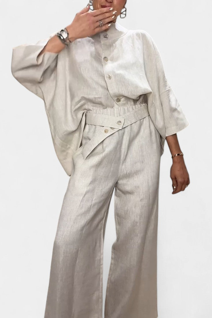 Ailany High Neck Structured Ensemble with Asymmetrical Waist Trousers