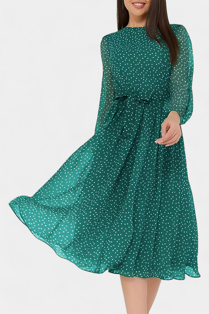 Polka Dot Puff Sleeve Midi Dress by Cymene