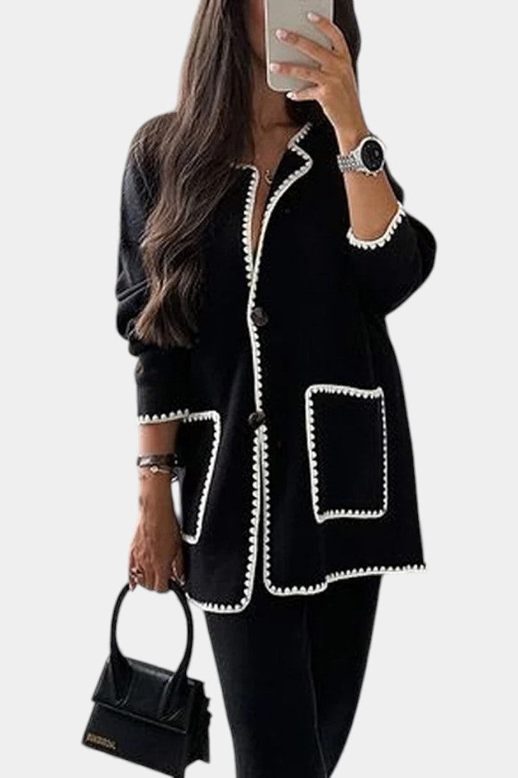 Xandra Two-Piece Ensemble: Trimmed Jacket and Casual Pants