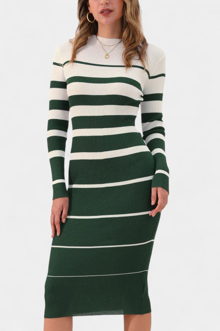 Azelyne Striped Knit Bodycon Midi Dress