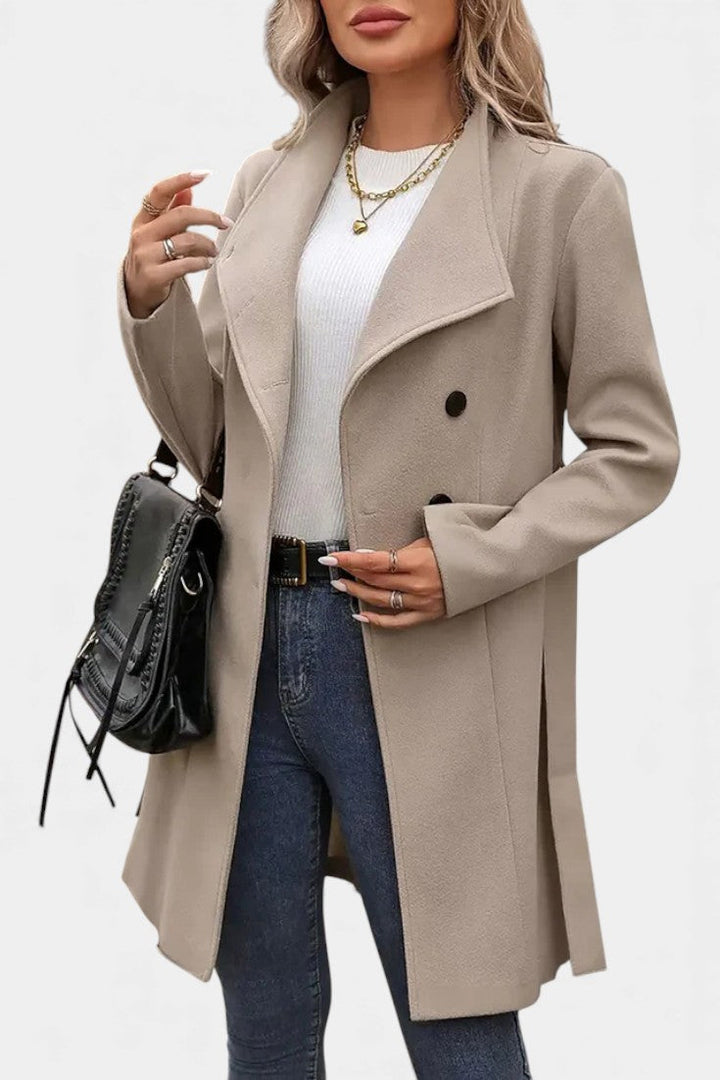 Yuliana Long Button-Up Coat with Adjustable Waist Tie