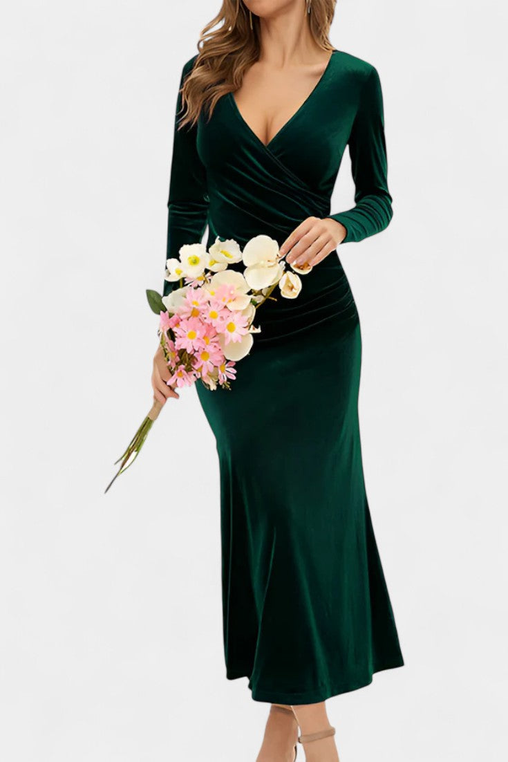 Hesperia Asymmetrical Ruching Velvet Mermaid Dress