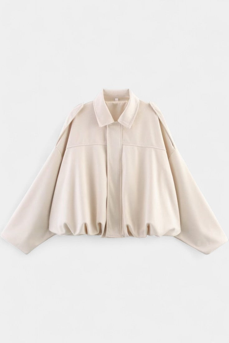 Monnie Suede Oversized Bomber Jacket with Structured Shoulders