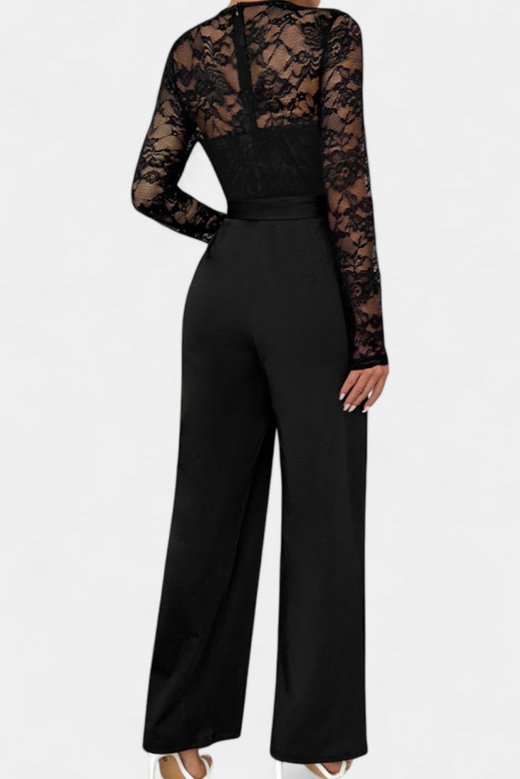 Éviana Chic Lace Jumpsuit with Adjustable Tied Waist