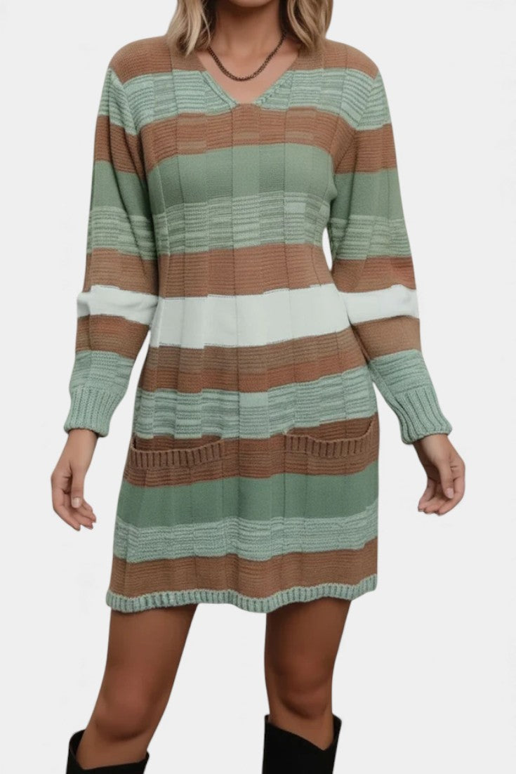 Lilac Striped Sweater Dress with Pockets