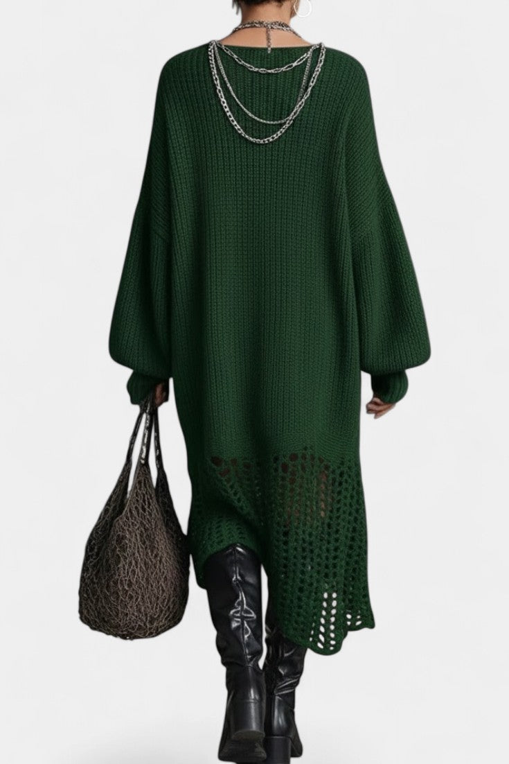 Deep Green Brigitte Long Textured Knit Dress