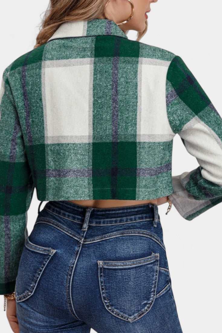 Checkered Plumeria Short Brushed Cotton Jacket