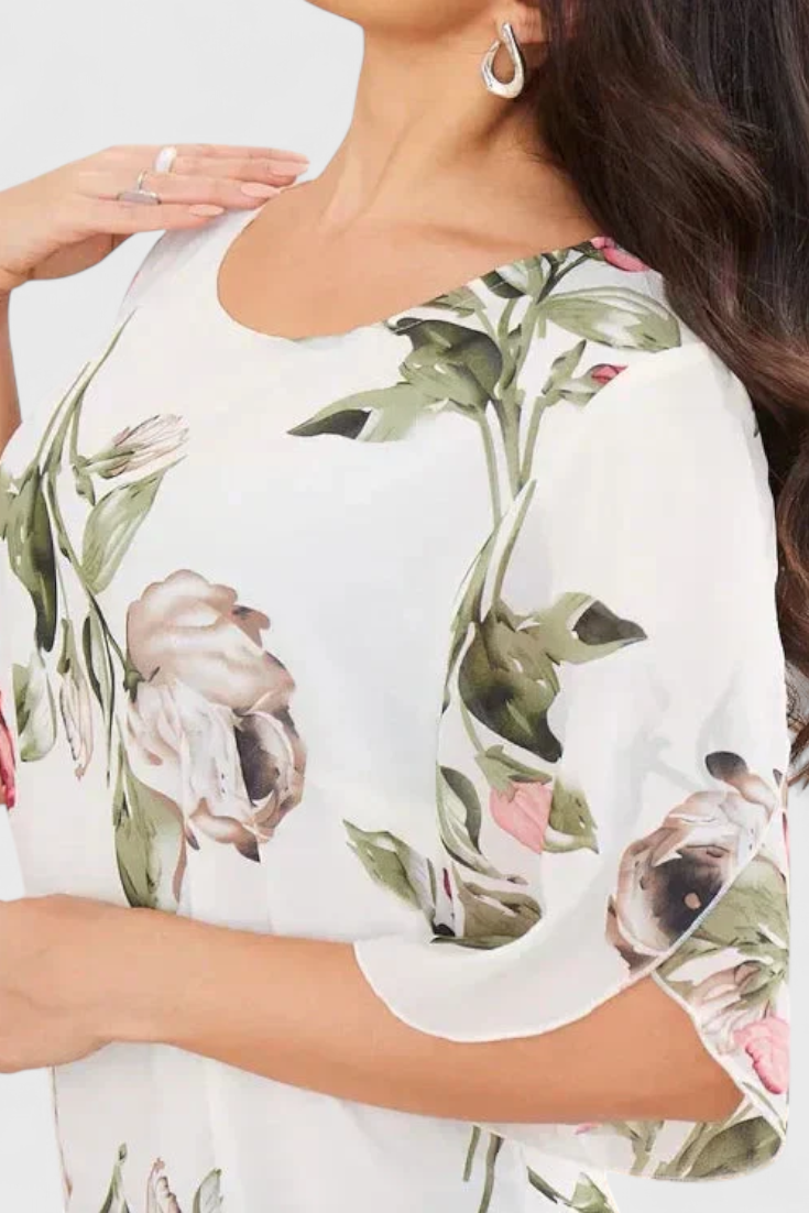 Tameka Floral Chiffon Dress with Crisscross Neckline