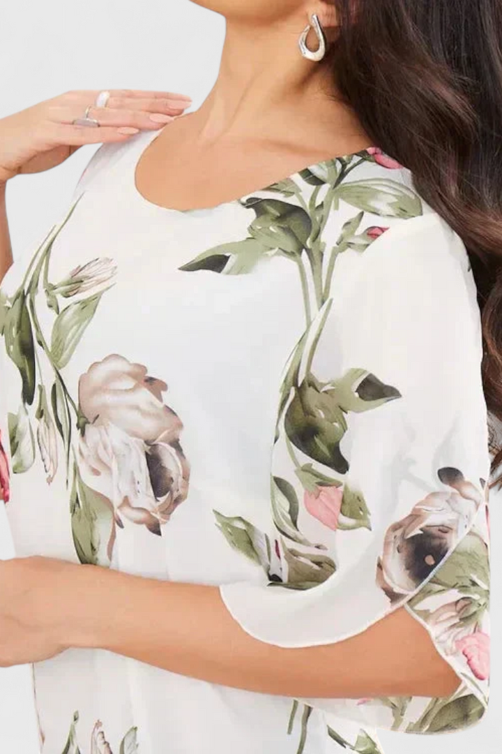 Tameka Floral Chiffon Dress with Crisscross Neckline