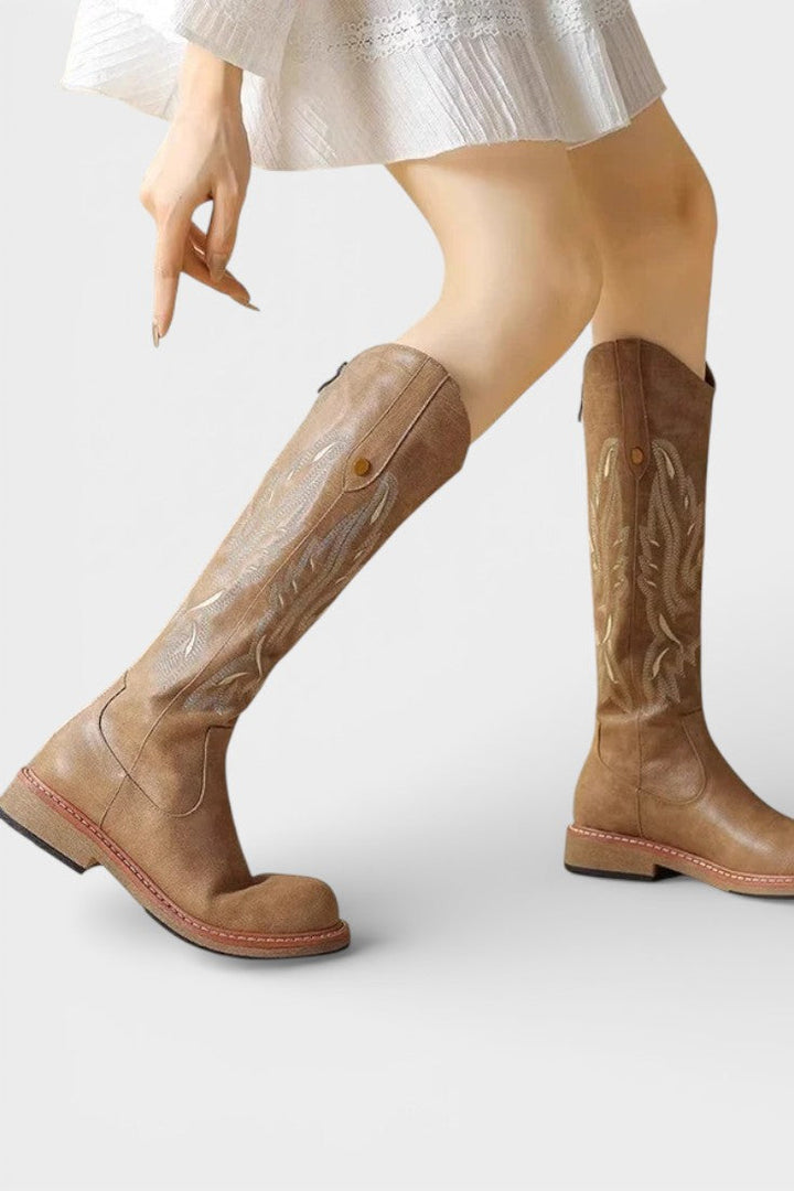 Violette Long Embroidered Boots Featuring Back Zipper