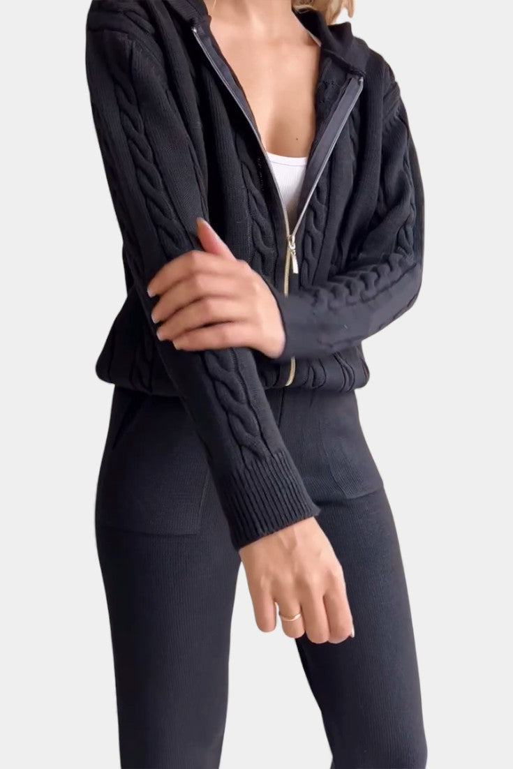 Perdita Cardigan & Twisted Jacquard Pullover Set - Casual Ensemble