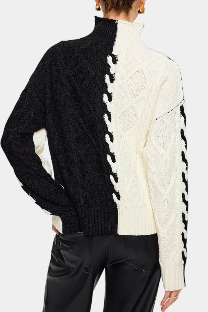 Sylvara Color-Blocked Knit Turtleneck Pullover