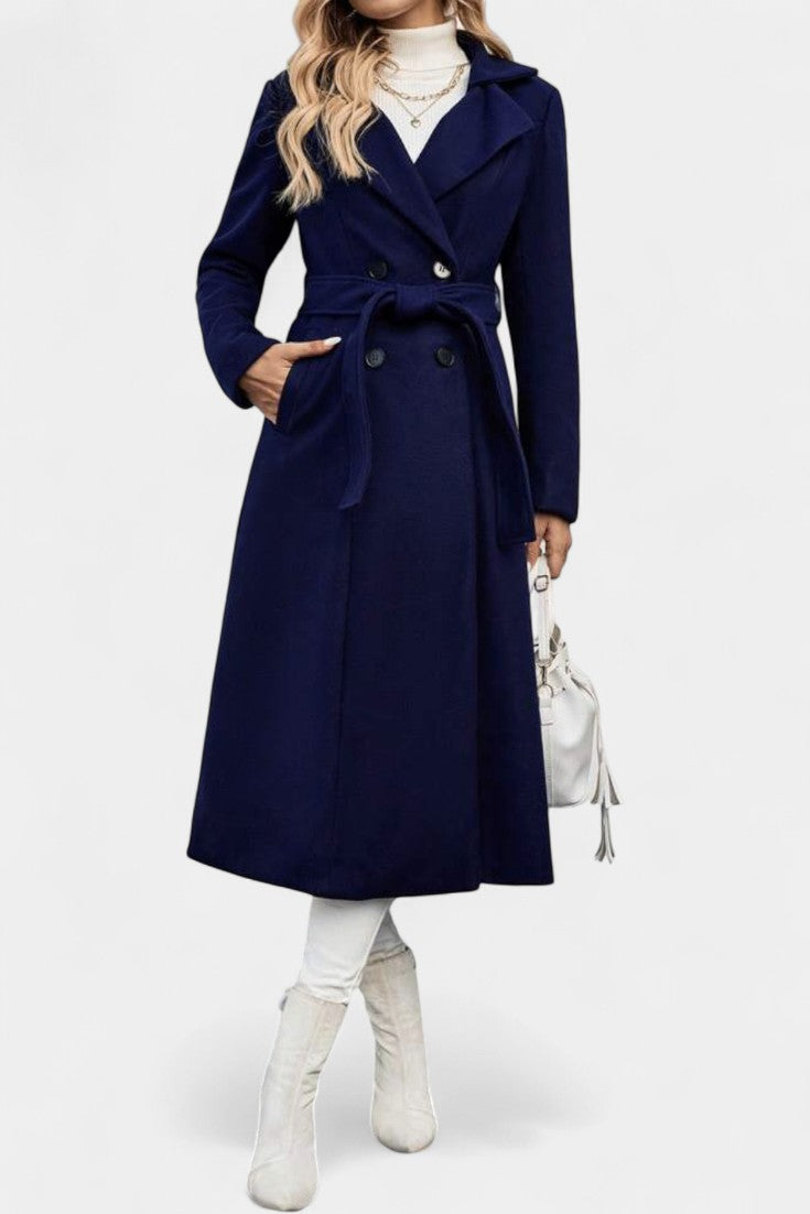 Mélissandre Long Plaid Double-Breasted Coat featuring Notched Collar