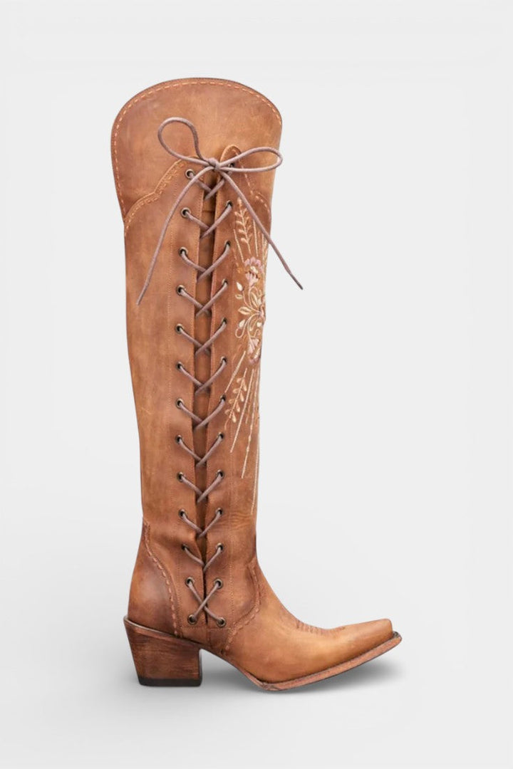 Antonine Vintage Western Embroidered Lace-Up Boots