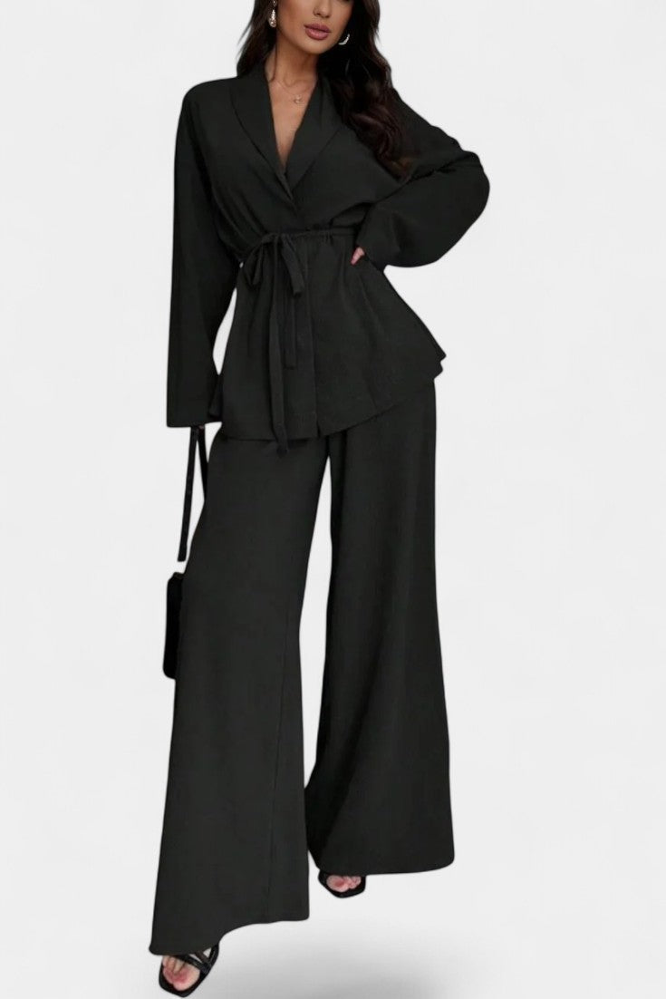 Amy V-Neck Blazer and Flared Pants Set