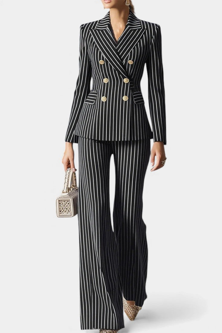 Chic Striped Double-Breasted Tailored Set - Mahé
