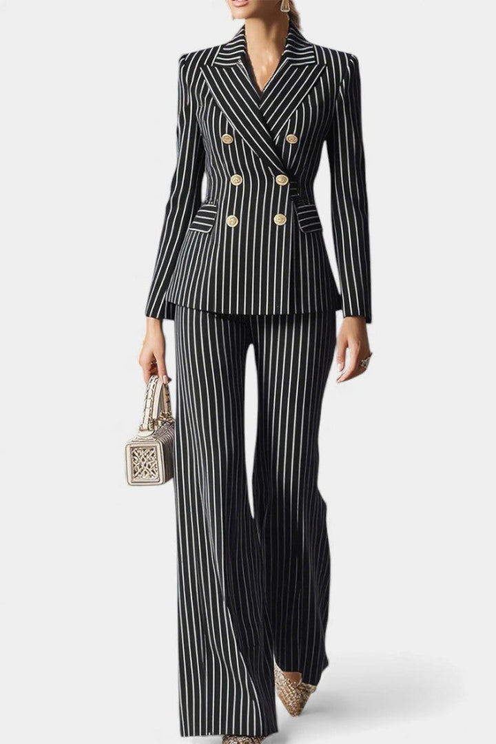 Chic Striped Double-Breasted Tailored Set - Mahé