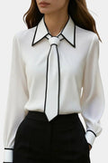 Ivory Maurine Blouse with Knotted Collar and Contrasting Details