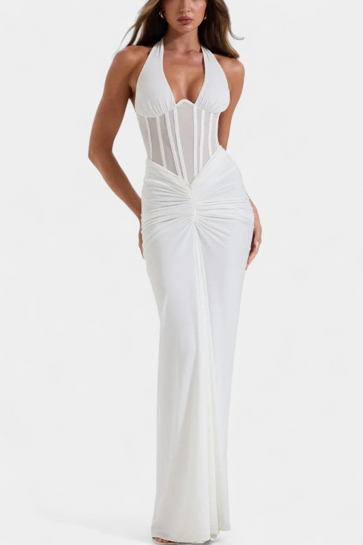 Angelina Mesh Corset Halter with Gathered Maxi Skirt Ensemble