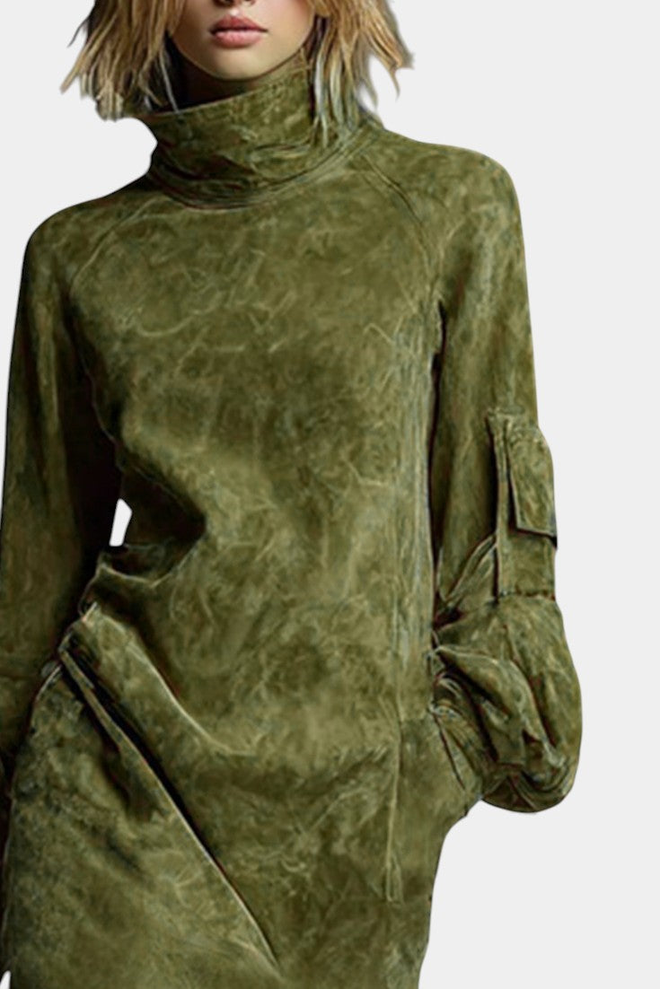 Hortense Urban Midi Dress in Faux Suede with Convenient Pockets