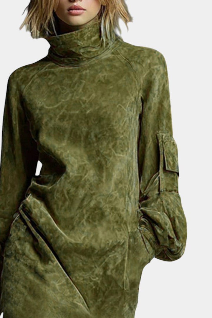 Hortense Urban Midi Dress in Faux Suede with Convenient Pockets