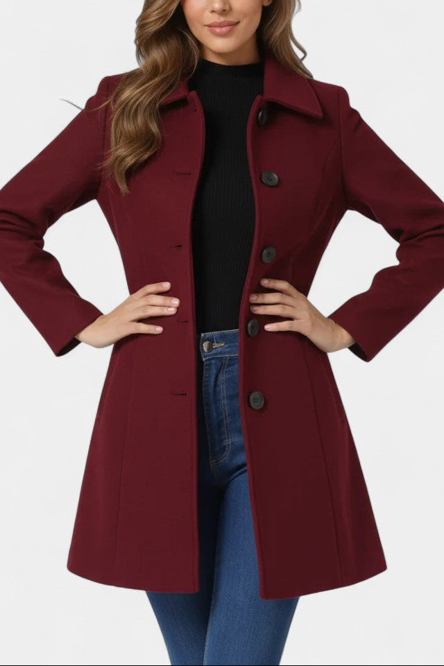 Louane Fitted Waist Winter Coat with Single Button Closure