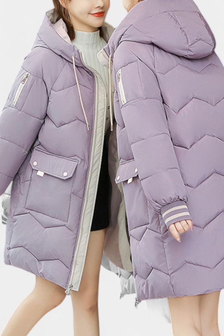 Bella Hooded Quilted Coat with Zipper Fastening