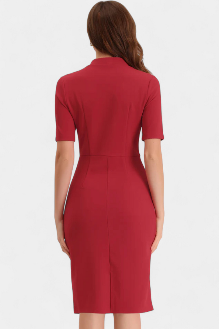 Raphaëlle Elegant V-Neck Pencil Dress with Short Sleeves