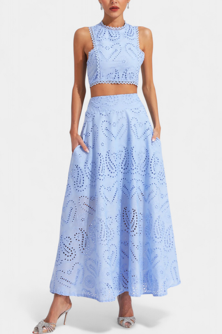 Danitza Floral Lace Two-Piece Set: Crop Top & Maxi Skirt