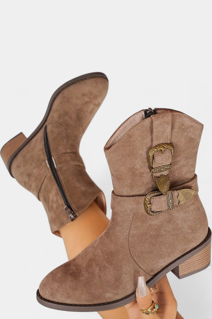 Western Style Suede Mesa Trail Boots with Metal Buckles