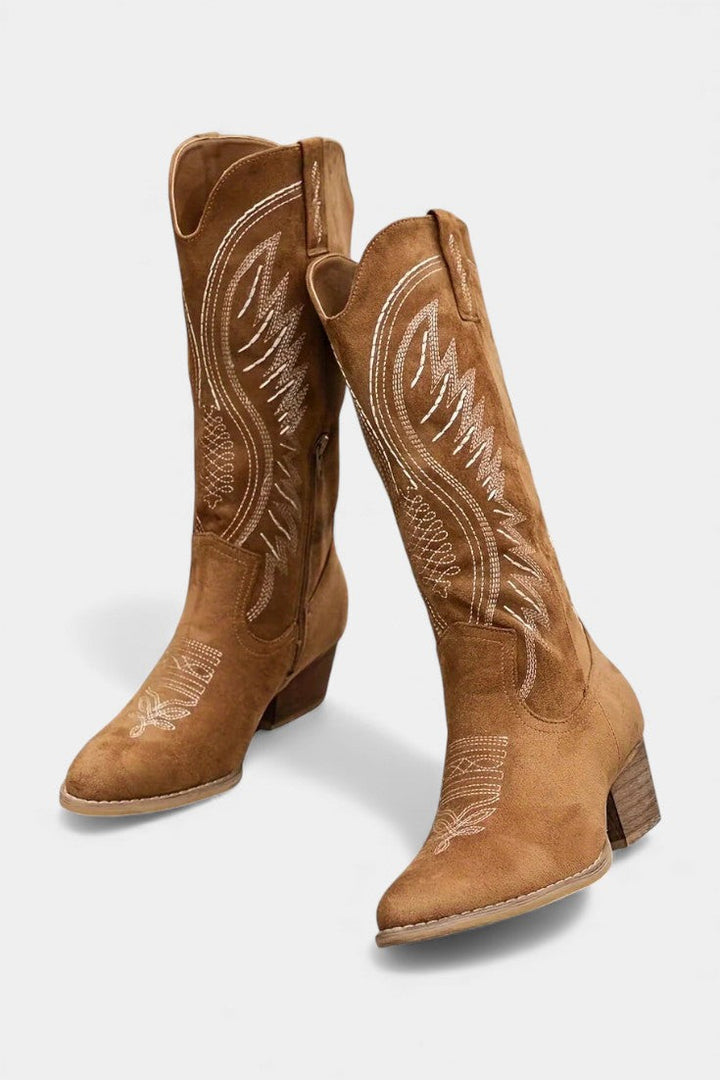 Suede Block Heel Cowboy Boots by Eusty