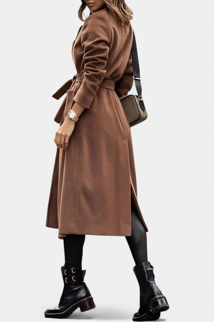 Capucine Belted Coat Featuring Notched Collar and Pockets