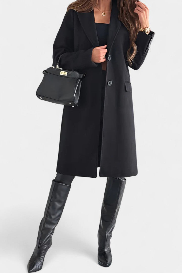 Armande Mid-Length Coat Featuring a Single Button and Notched Collar