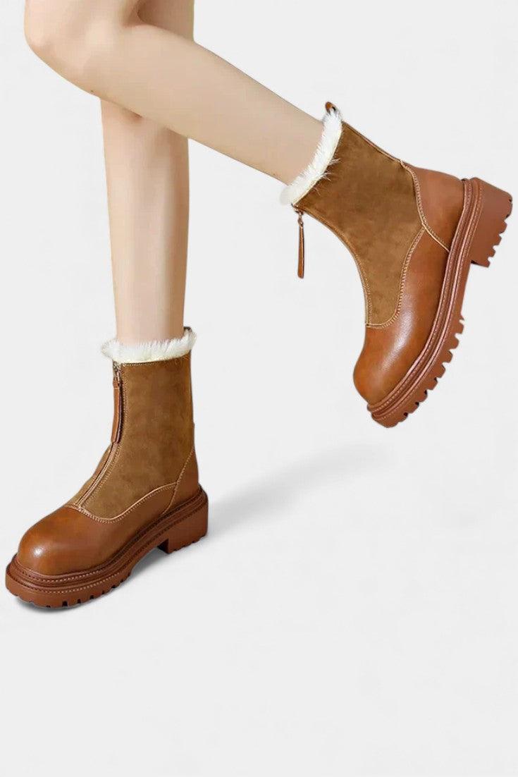 Gertrud Ankle Boots Featuring Studded Sole and Faux Fur Accent