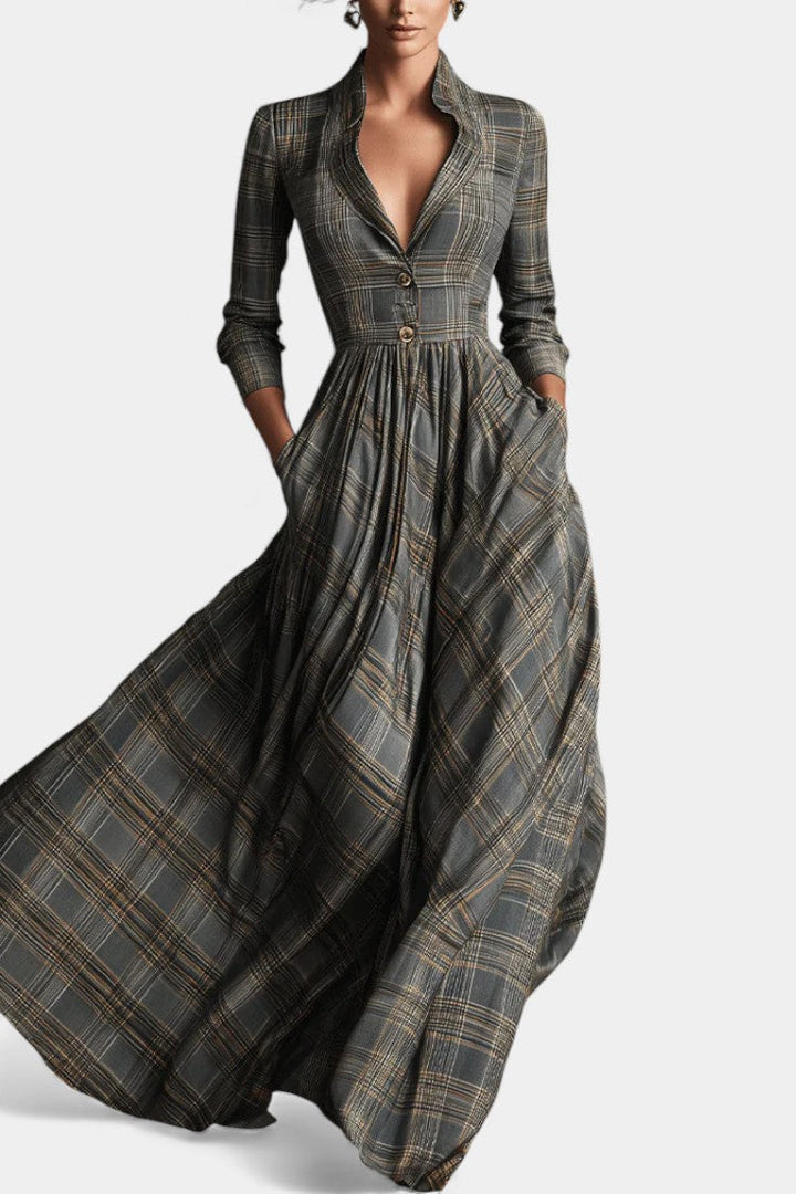 Philae Elegant Flared Dress Featuring a Sophisticated Tartan Design