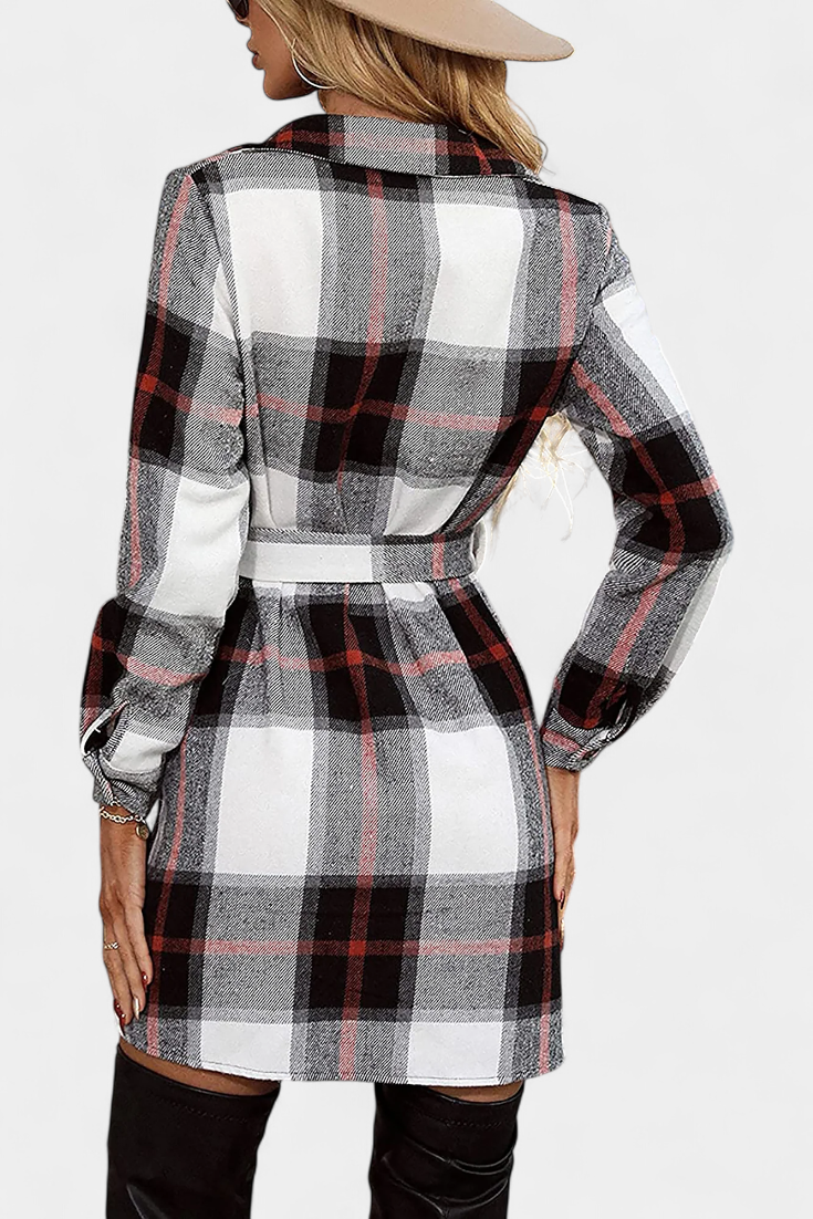 Masia Mini Check Shirt Dress Featuring Adjustable Belt