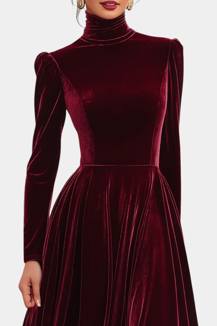 Orphise Long Sleeve Bordeaux Maxi Dress