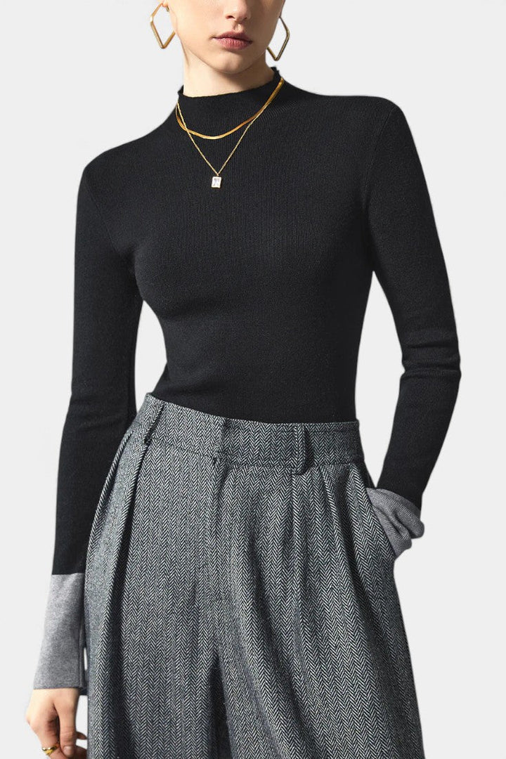 Maiwenn Long Sleeve Knit Top Featuring Contrasting Cuffs