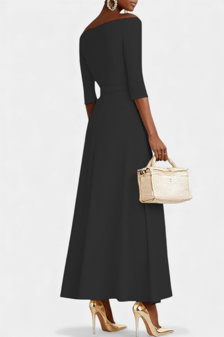 Meriya Off-Shoulder A-Line Dress with Short Sleeves