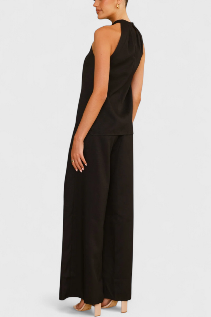 Bernadina Linen Ensemble: Front Neckline Top with Wide Leg Pants