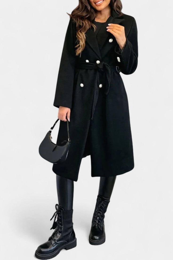 Miguelle Double-Breasted Coat Featuring a Tie Belt