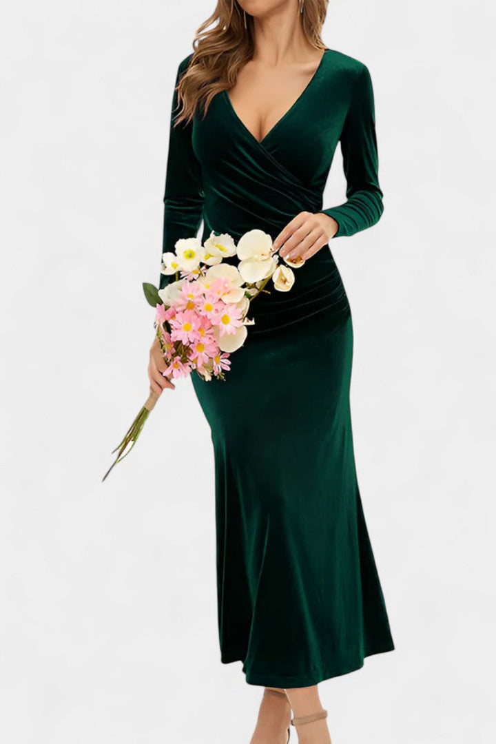 Hesperia Asymmetrical Ruching Velvet Dress with Mermaid Hem