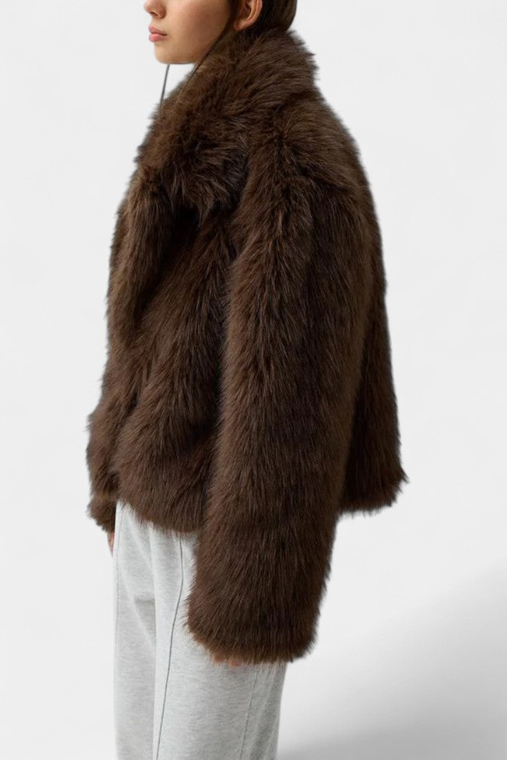 Positano Faux Leather Jacket Featuring an Oversized Faux Fur Collar