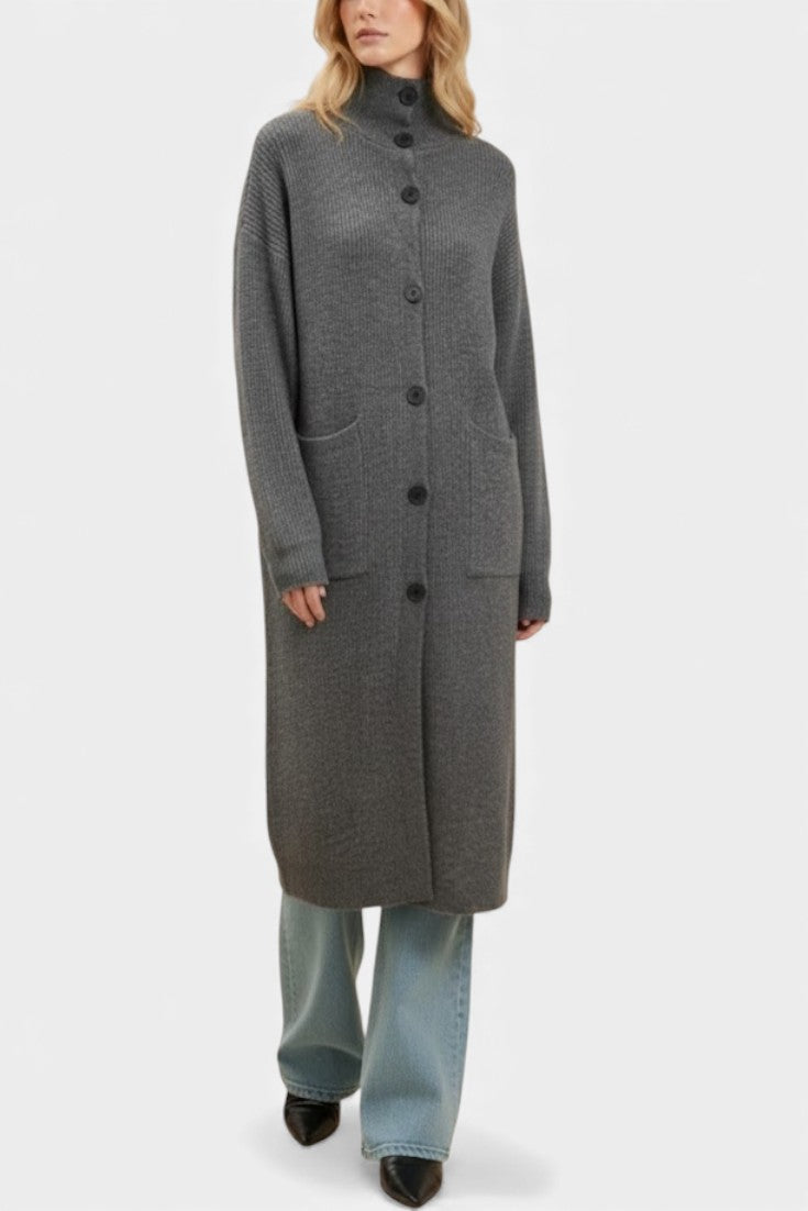Clarisse Long Knit Coat Featuring a Cozy Turtleneck and Button Closure