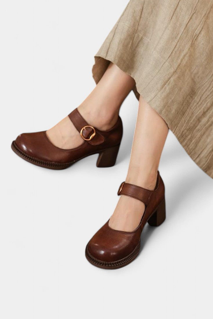 Agnes Mary Janes with Classic Round Toe and Square Heel Design