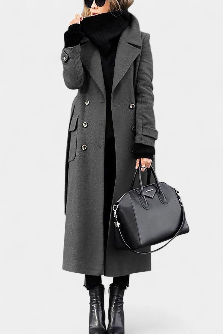 Elegant Double-Breasted Franka Long Wool Coat with Tailored Fit