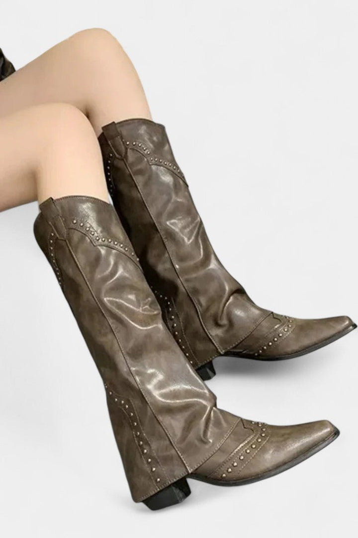 Faulen Retro Metallic High Pointed Toe Boots