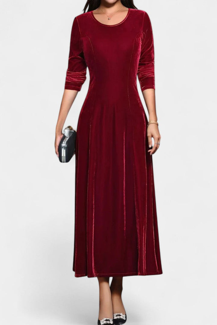 Tiphaine Round Neck Long Sleeve Velvet Maxi Dress